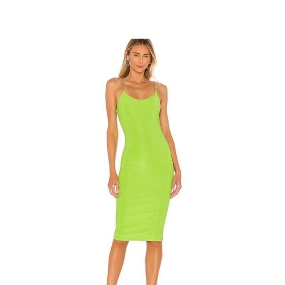 Superdown Zoey Chain Strap Ribbed Bodycon  Midi Dress Green Size Small - Picture 1 of 8
